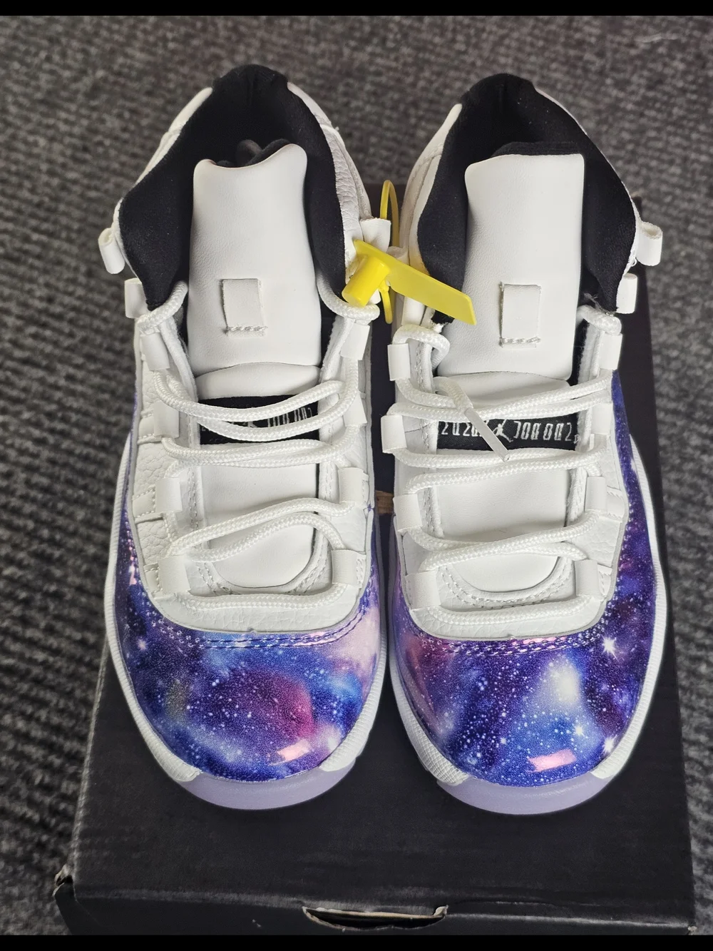 Kids 1Y White Purple Jordan 11 Galaxy Print High-Top Sneakers